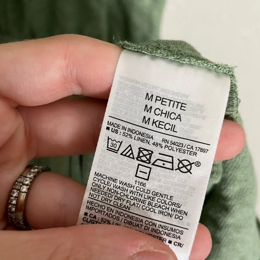 Old Navy Green Olive Tie Side Linen Blend T Shirt Dress Petite Medium